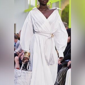 VALENTINO LE BLANC RUNWAY WHITE PLEATED POPLIN LONG SLEEVE SHIRT DRESS IT 42